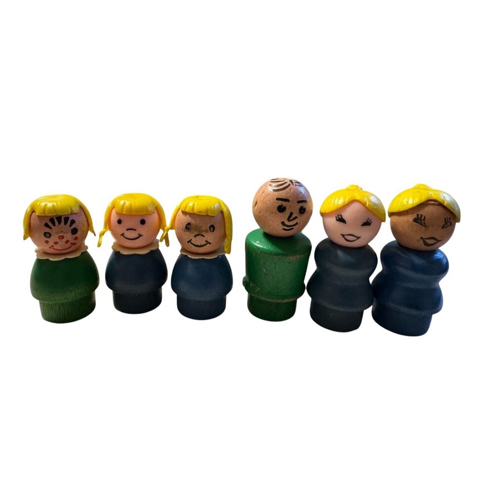 Fisher Price Little People WOOD Set of 6 Vintage